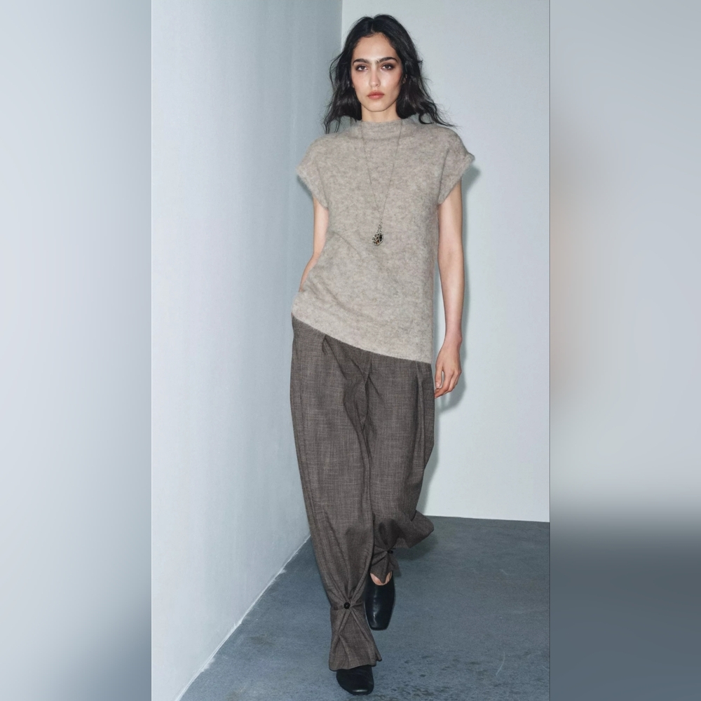 Zara BUTTON CUFF PANTS ZW COLLECTION Taupe brown